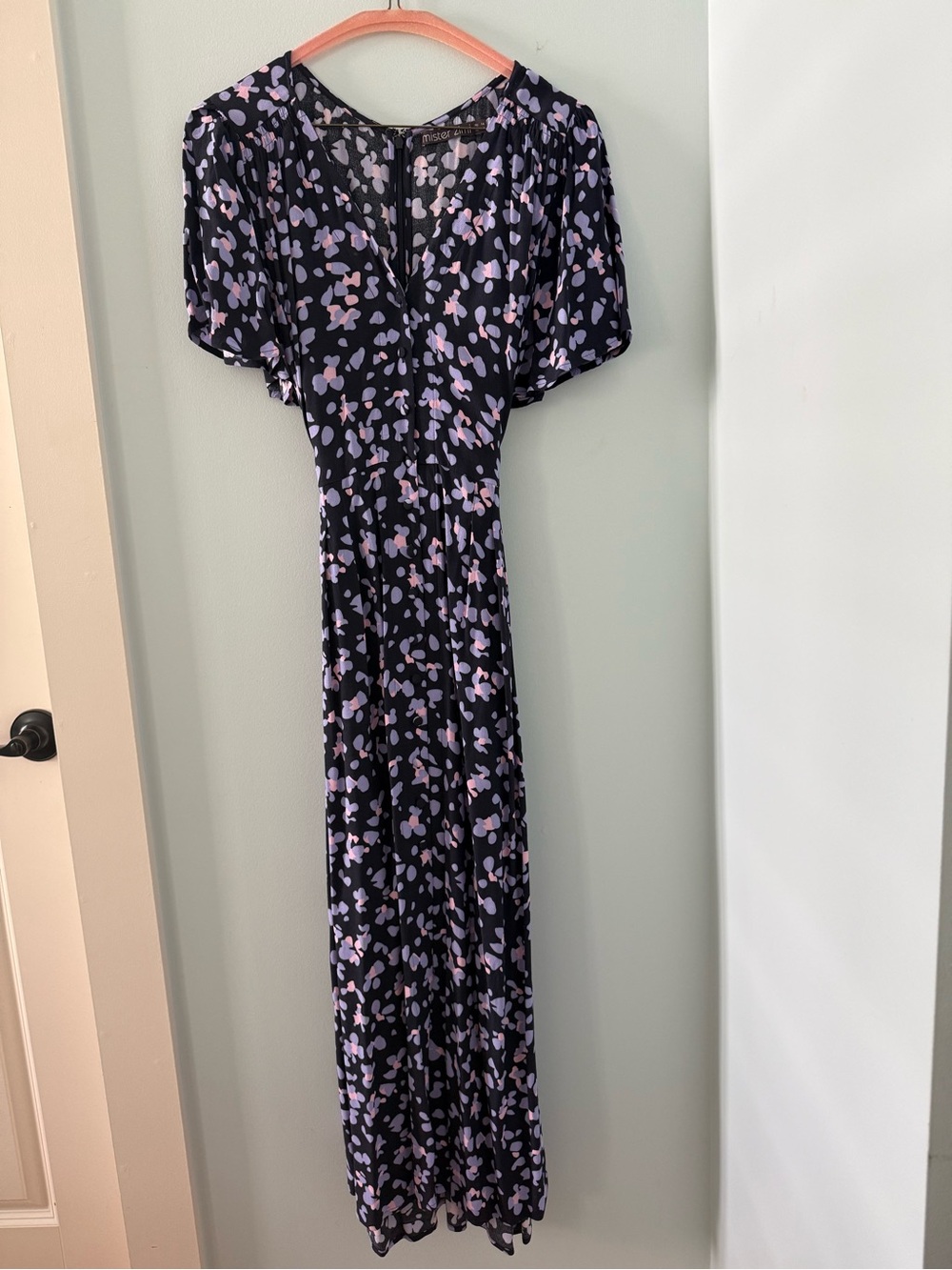 Mister Zimi midnight navy Maxi Dress with Lavender and Light Pink Floral Print